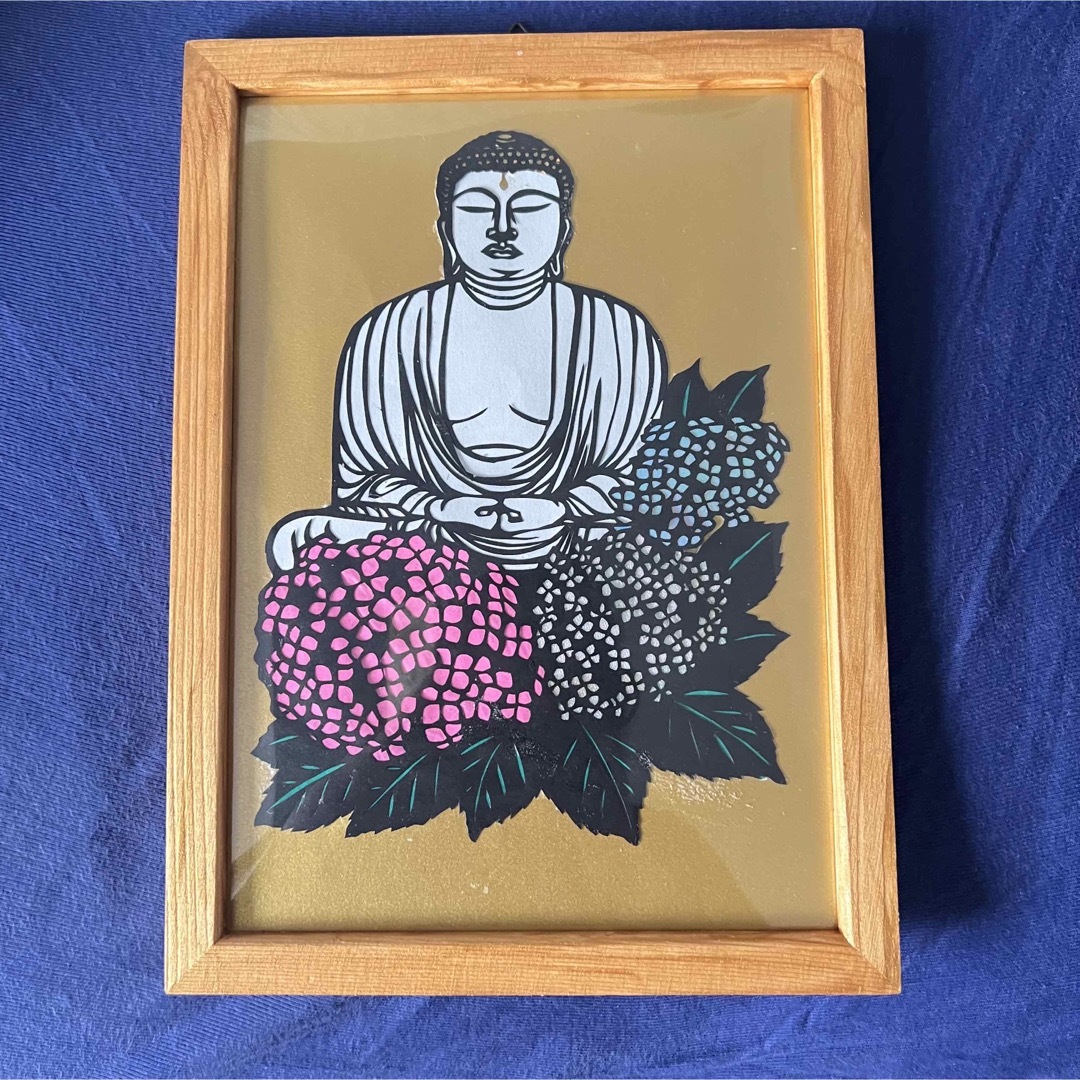 ハンドメイド 切り絵アート 切り絵 大仏様 大仏 仏様 ハスの花の通販
