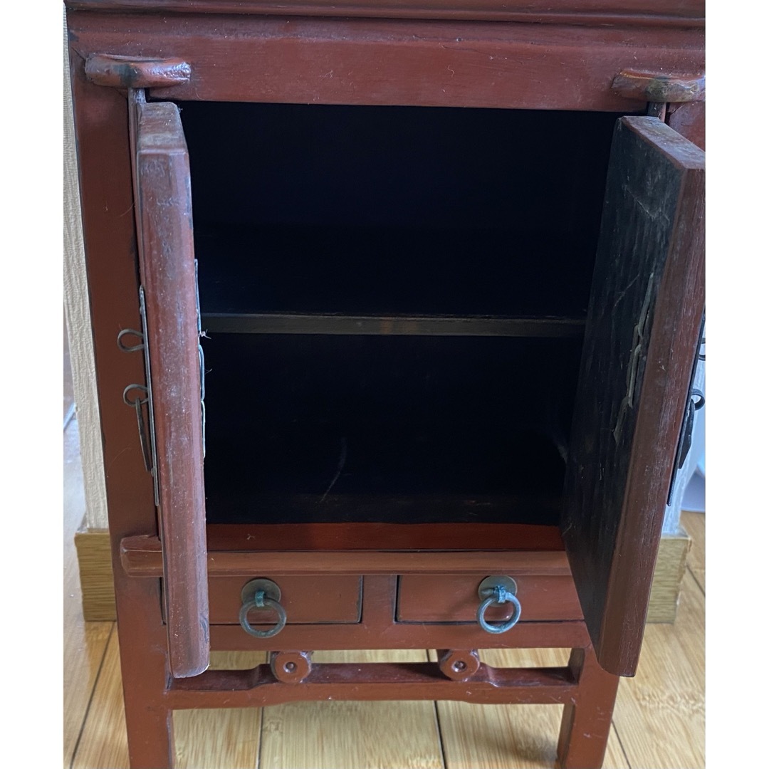 李朝家具 小さい収納箱 引き出し付き台 鍵付 民芸家具 アンティークの