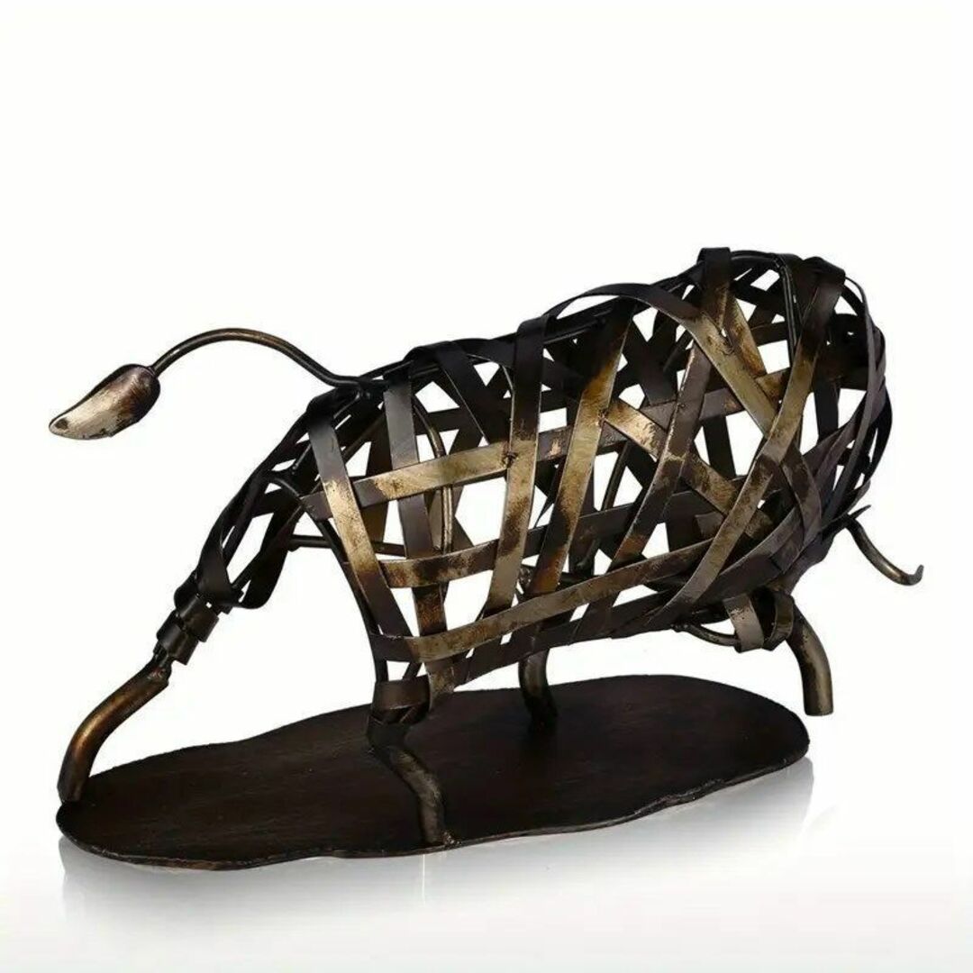 置物 オブジェ 牛 インテリア アート 金属彫刻 工芸品 アイアン の通販