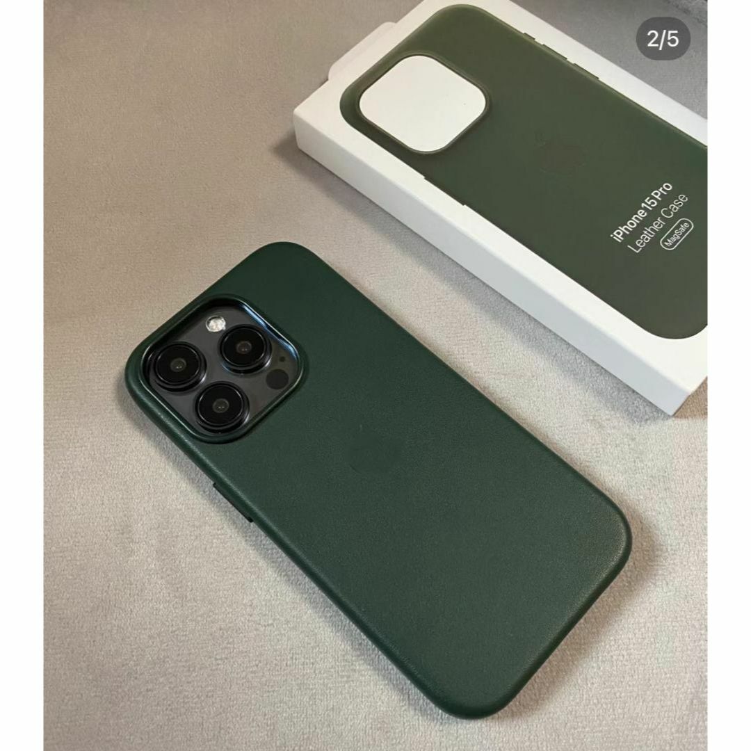 新品】純正互換品 iPhone15 ケースレザーケース グリーンの通販 by