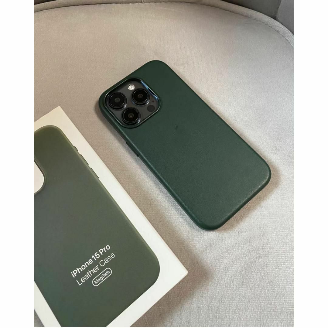 新品】純正互換品 iPhone15 ケースレザーケース グリーンの通販 by