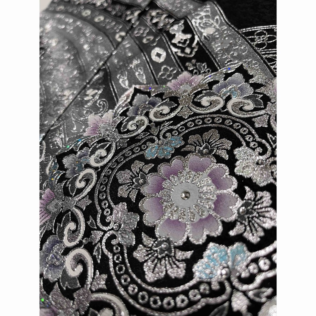 スワロフスキー付き【金彩訪問着◇装飾鏡裏文様】黒 白 銀 ブラック