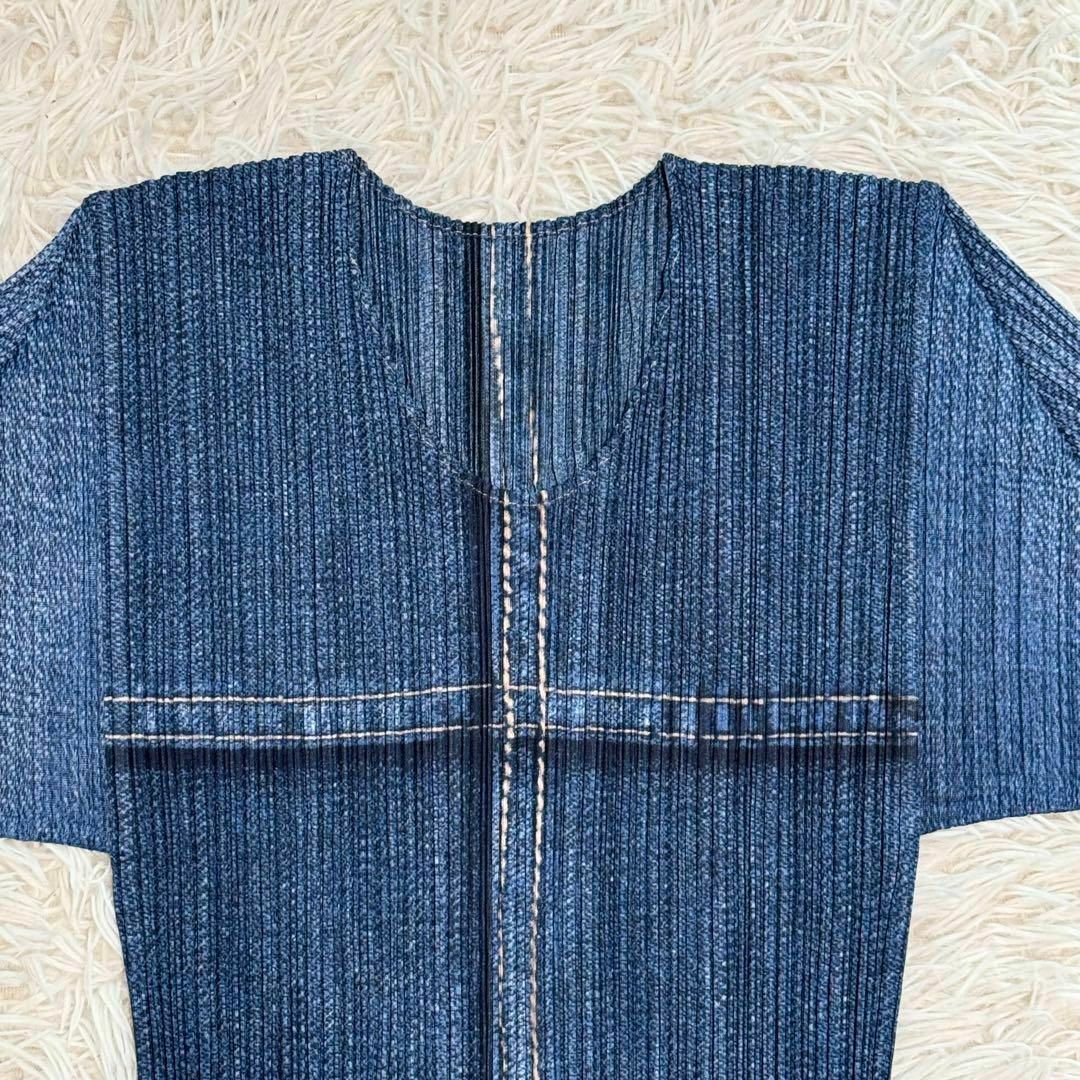 極美品】イッセイミヤケ プリーツプリーズ デニム転写 トップス 【公式