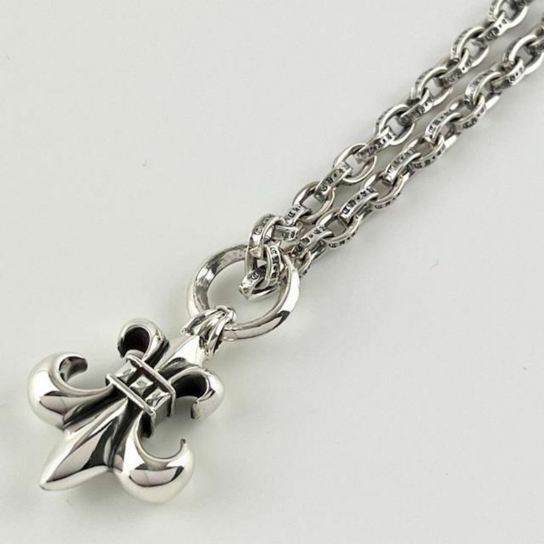 新品】シルバー925 フレア ネックレス 50cm ユニセックス 百合の紋章