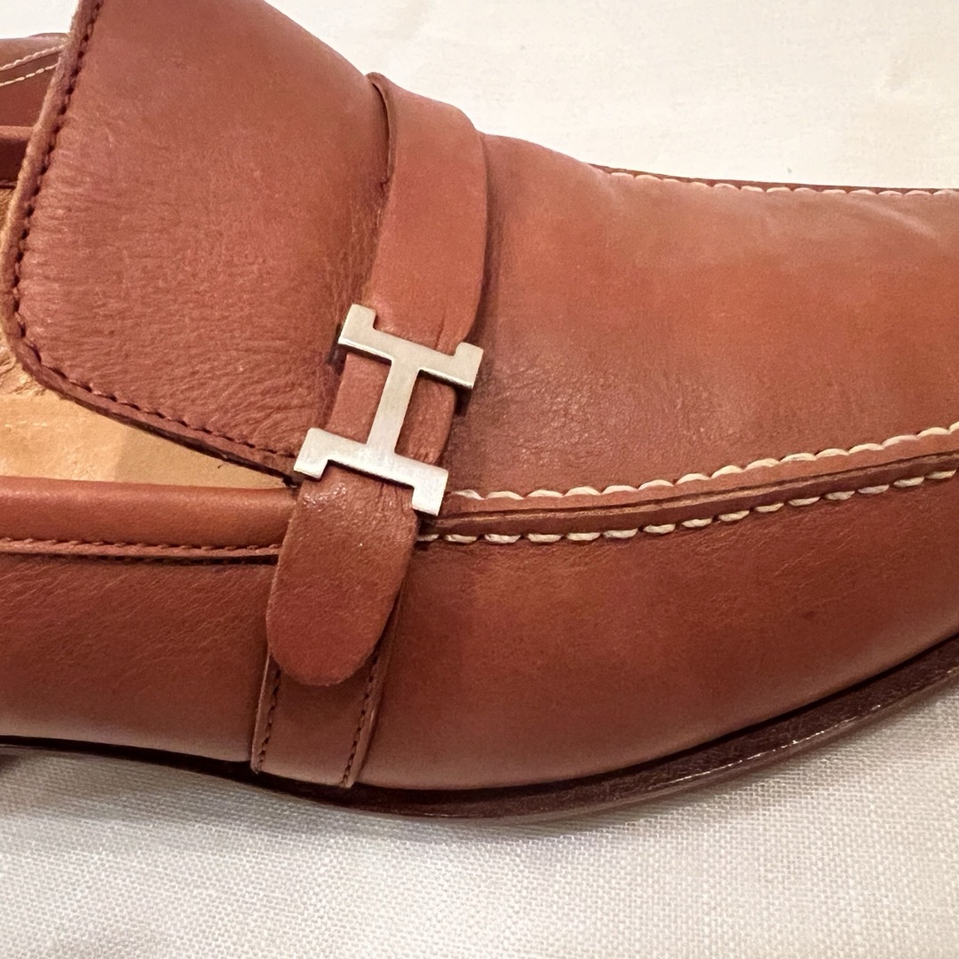 エルメスパンチングHロゴローファービジネスシューズブラウンベージュ靴