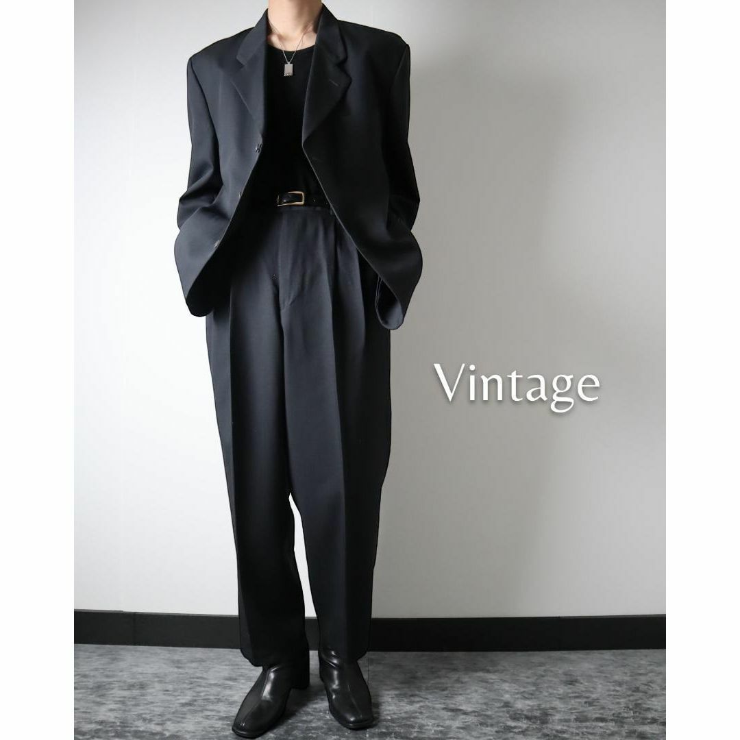 VINTAGE - 2ピース セットアップ 3つ釦 スーツ テーラード 2タック 黒