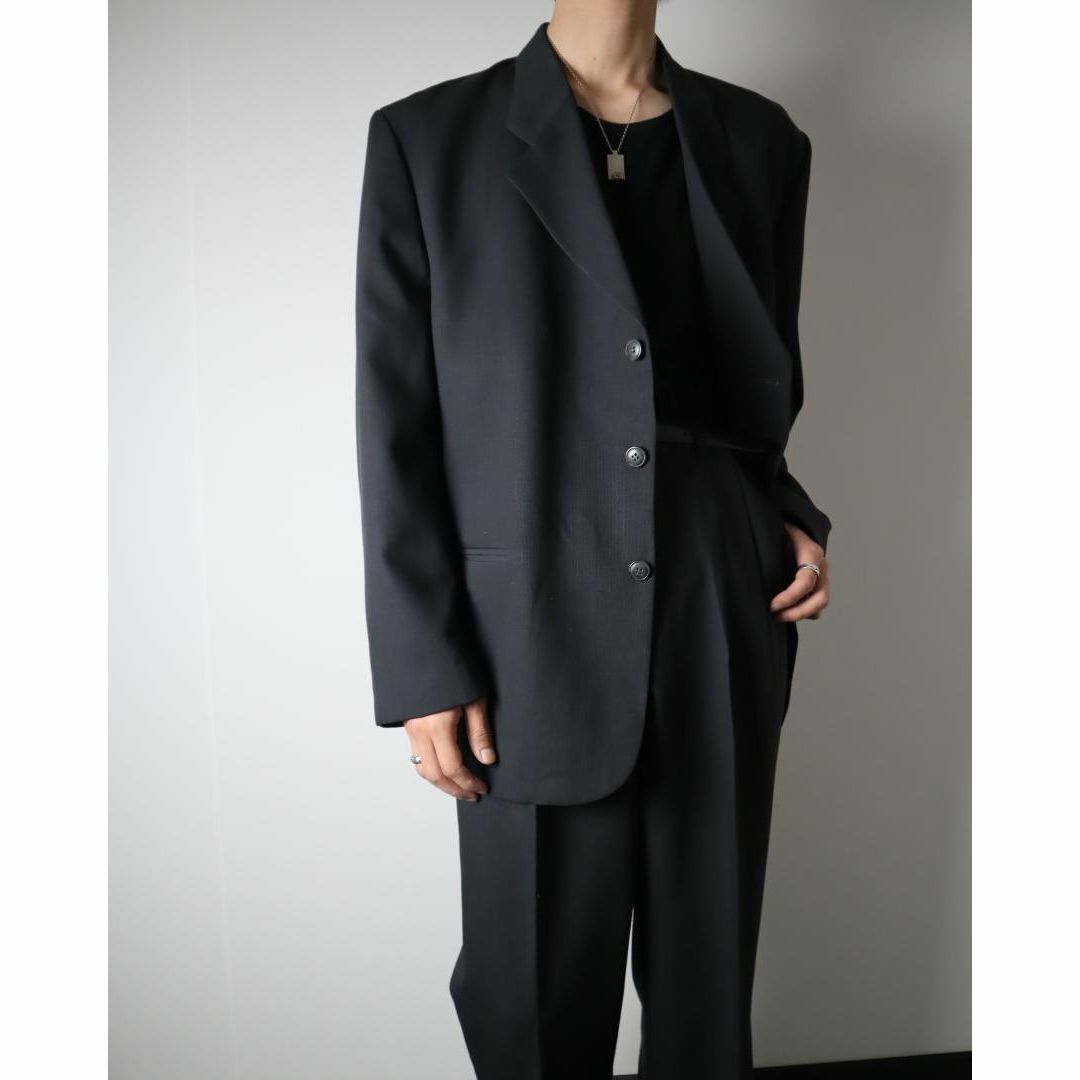 VINTAGE - 2ピース セットアップ 3つ釦 スーツ テーラード 2タック 黒