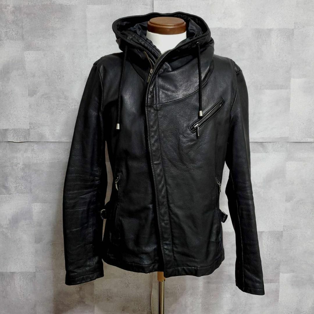 極美品 M キャサリンハムネット ラムレザー フーディー パーカー 黒 フード