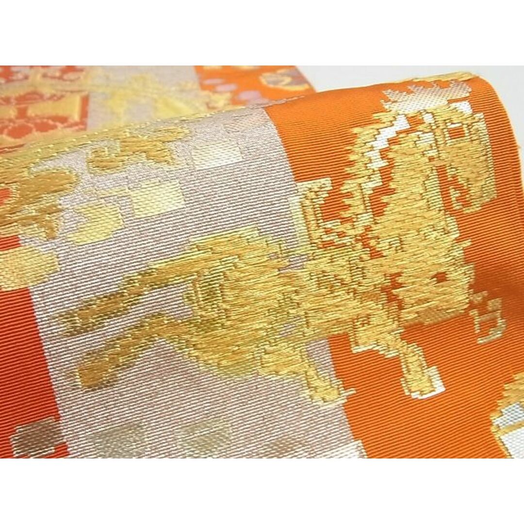 平和屋本店□最高級 龍村平蔵製 六通柄 本袋帯 円文白虎錦 金銀糸 正絹