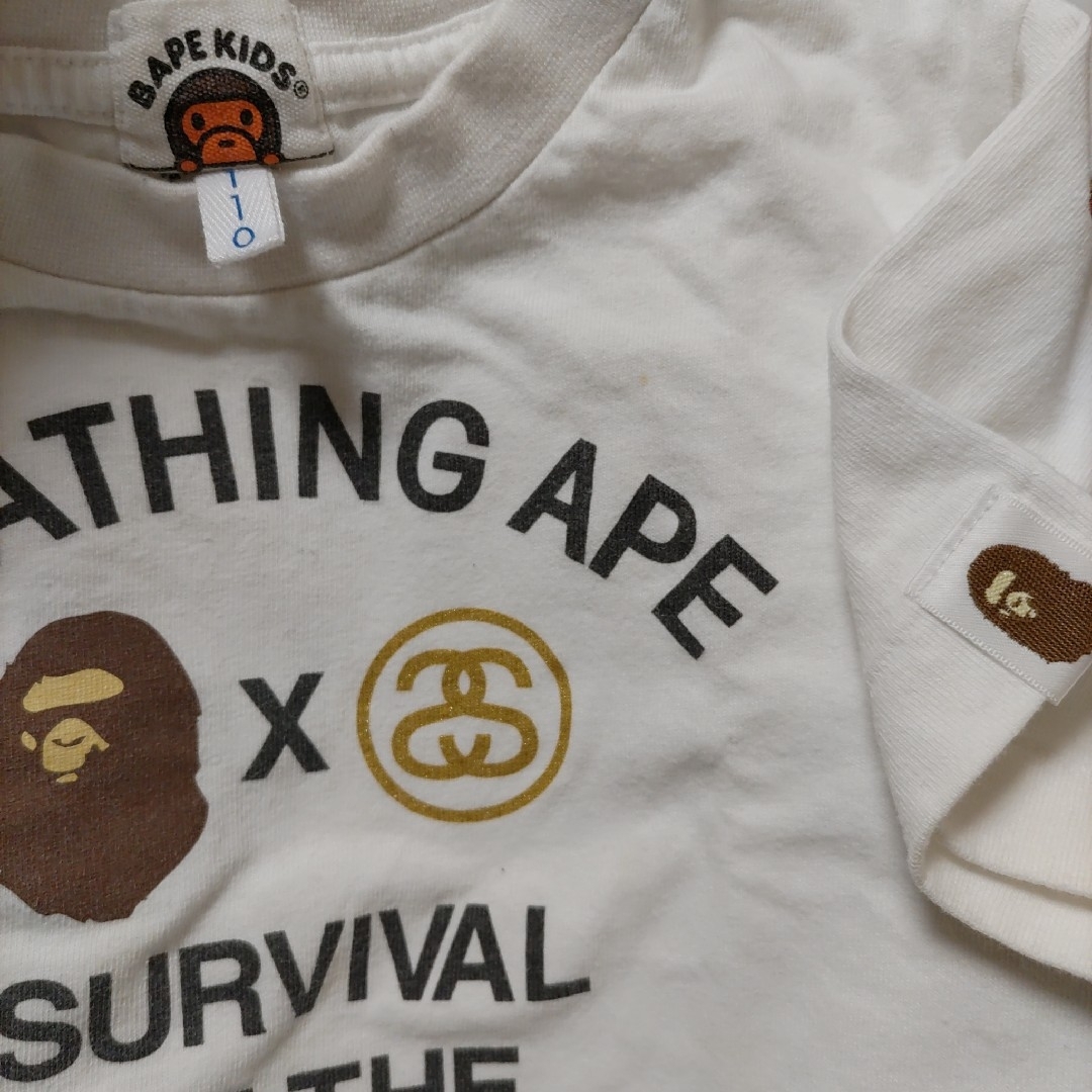 A BATHING APE - STUSSYエイプTシャツBAPEKIDS110cm白A BATHING APEの