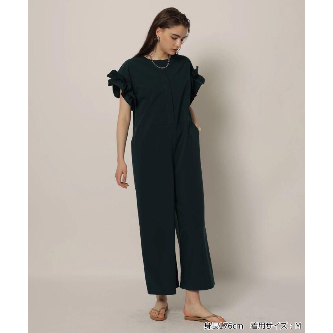 カデュネ/川上桃子袖フリルオールインワン/黒/S36/アルページュ