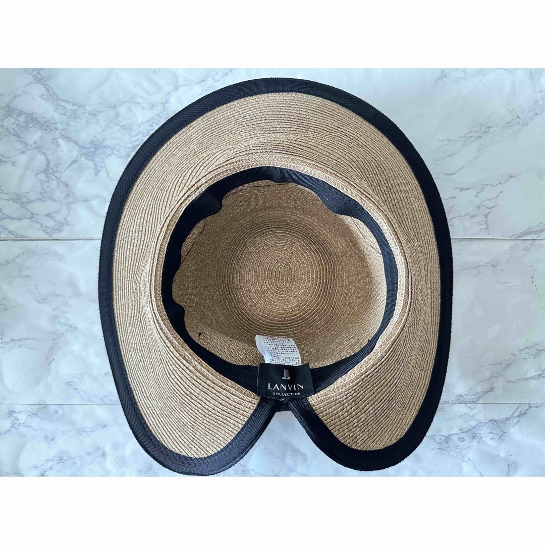 LANVIN - LANVIN ランバン ハット 麦わら帽子 M リボン スリット入り