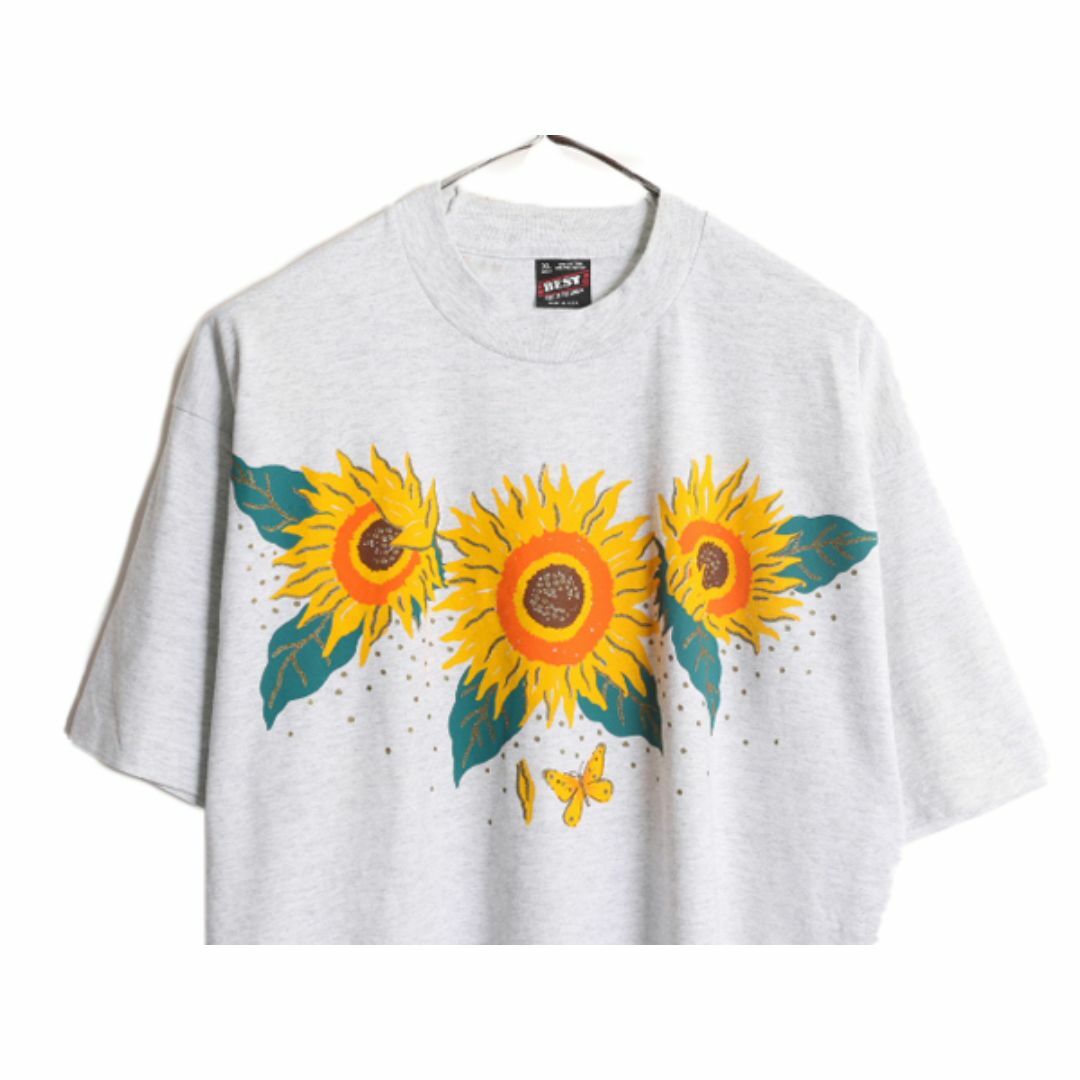 90s USA製 ひまわり アート イラスト プリント Tシャツ メンズ XL 古着