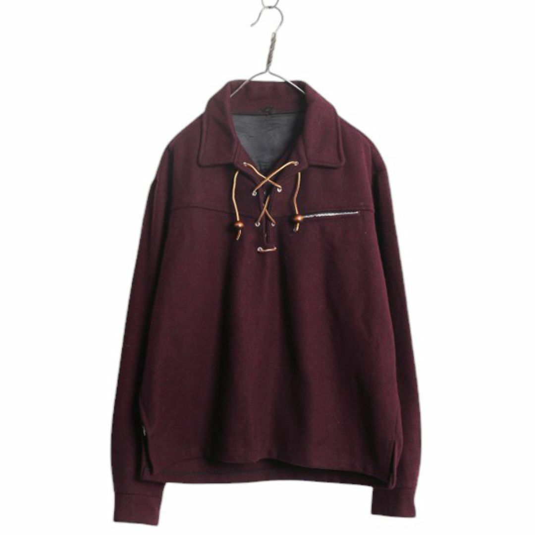 60s 70s ☆ レースアップ メルトン ウール プルオーバー シャツ