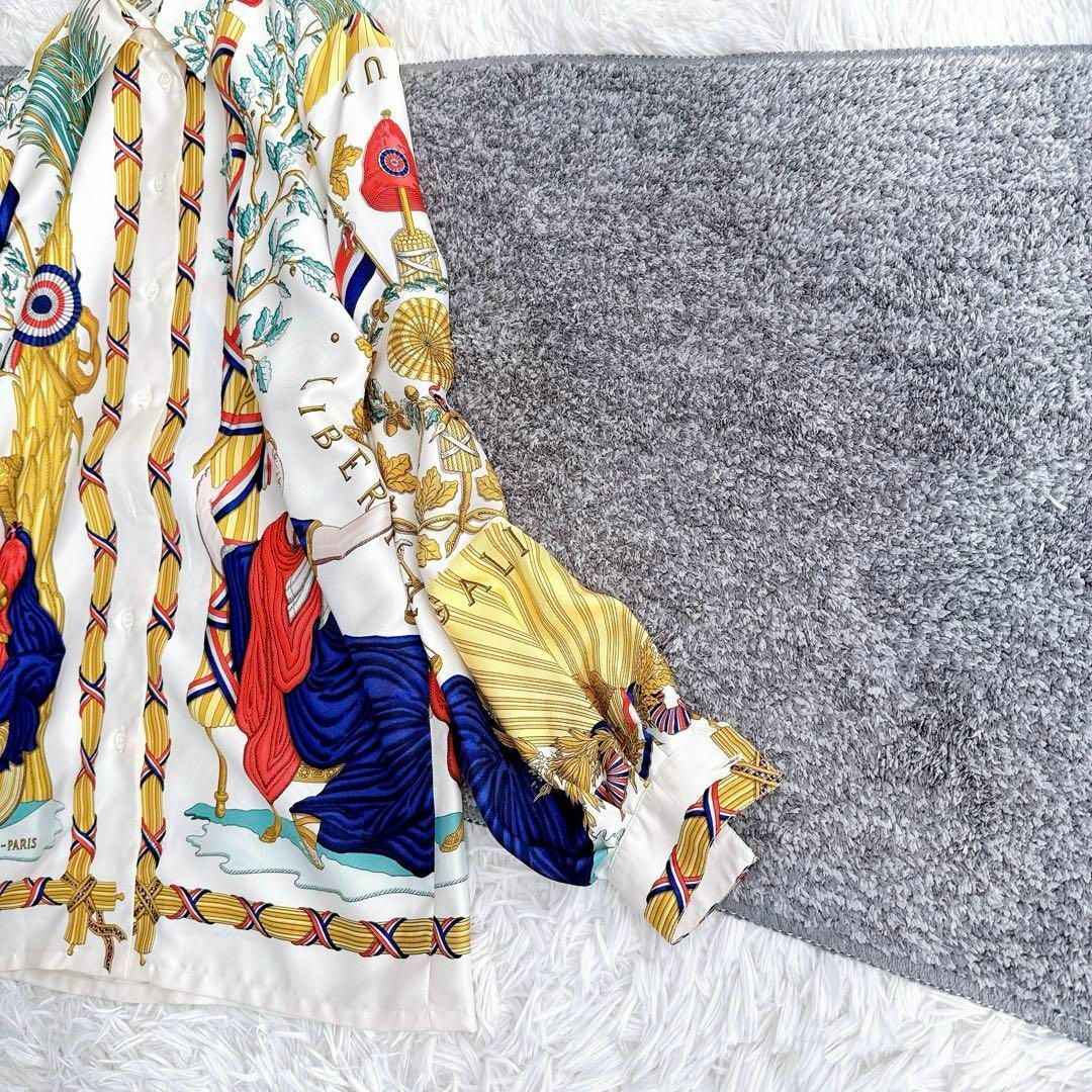 HERMES - オールド エルメス 長袖シャツ ブラウス スカーフ柄 ロゴ入り