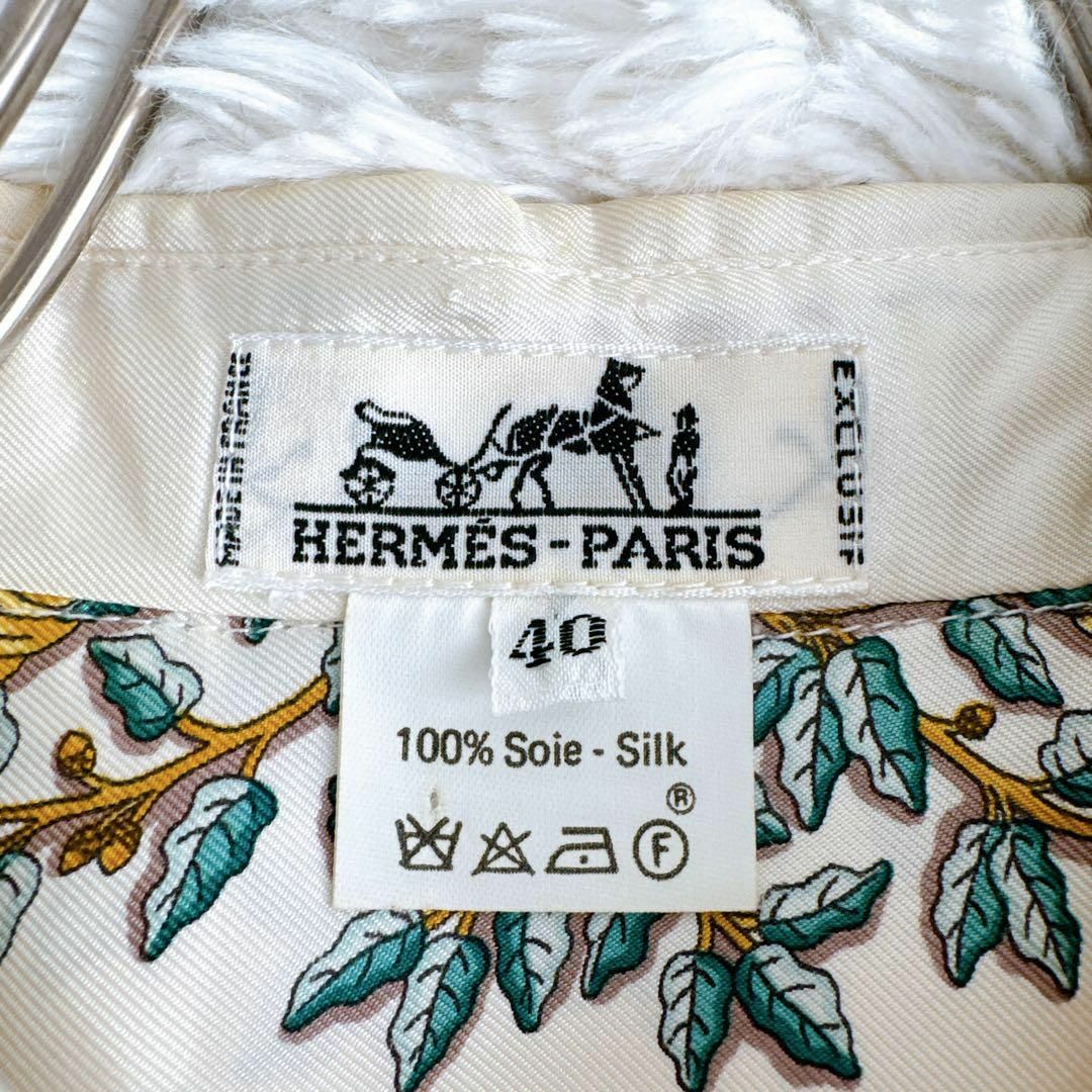 HERMES - オールド エルメス 長袖シャツ ブラウス スカーフ柄 ロゴ入り