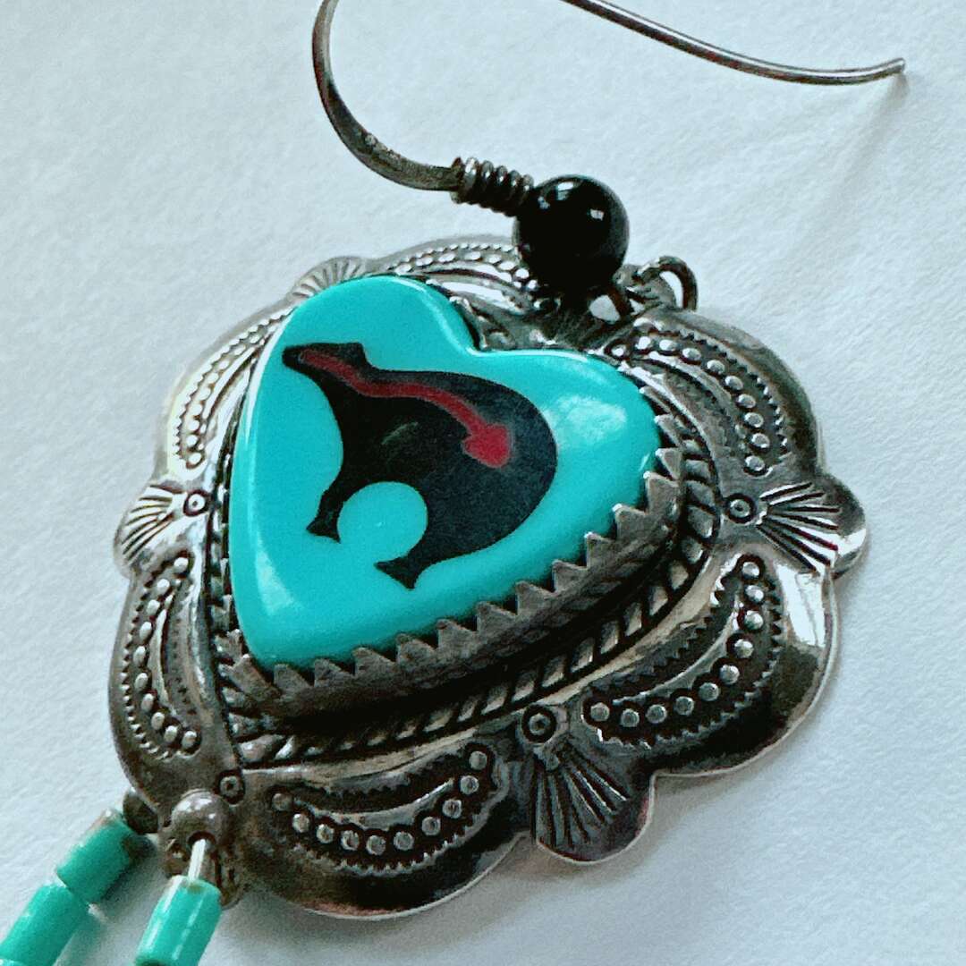 J092】ヴィンテージ ネイティブアメリカン ターコイズ ハート ピアス
