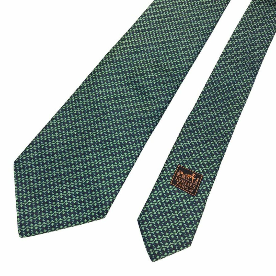 HERMES - エルメス ネクタイ シルク100％ 総柄 緑系 HERMES【AFI15】の
