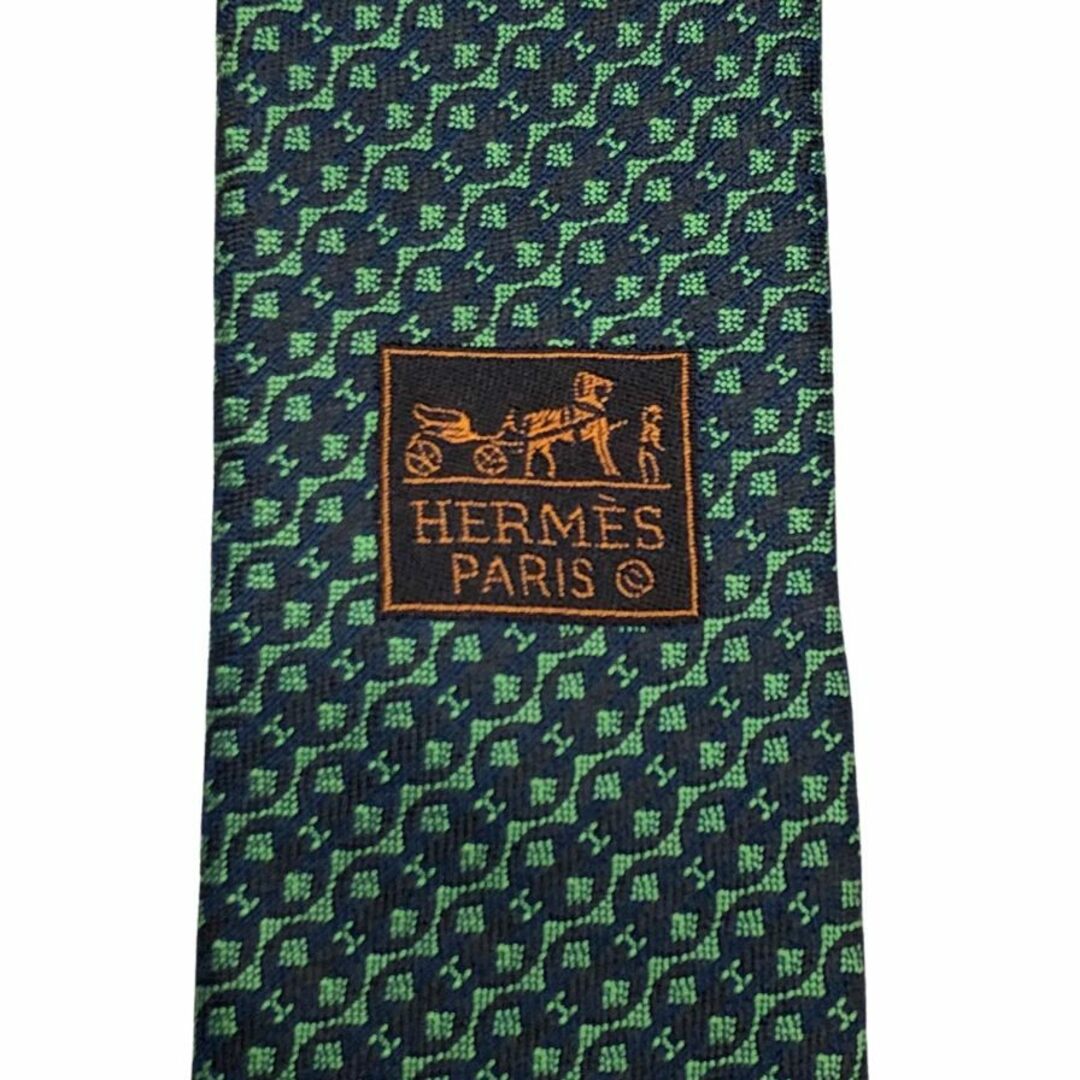 HERMES - エルメス ネクタイ シルク100％ 総柄 緑系 HERMES【AFI15】の
