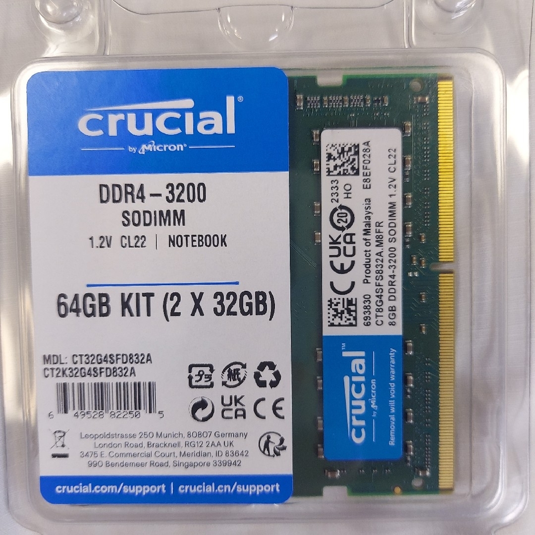 crucial - crucial 8GB DDR4-3200 SODIMM メモリー 2個の通販 by my's