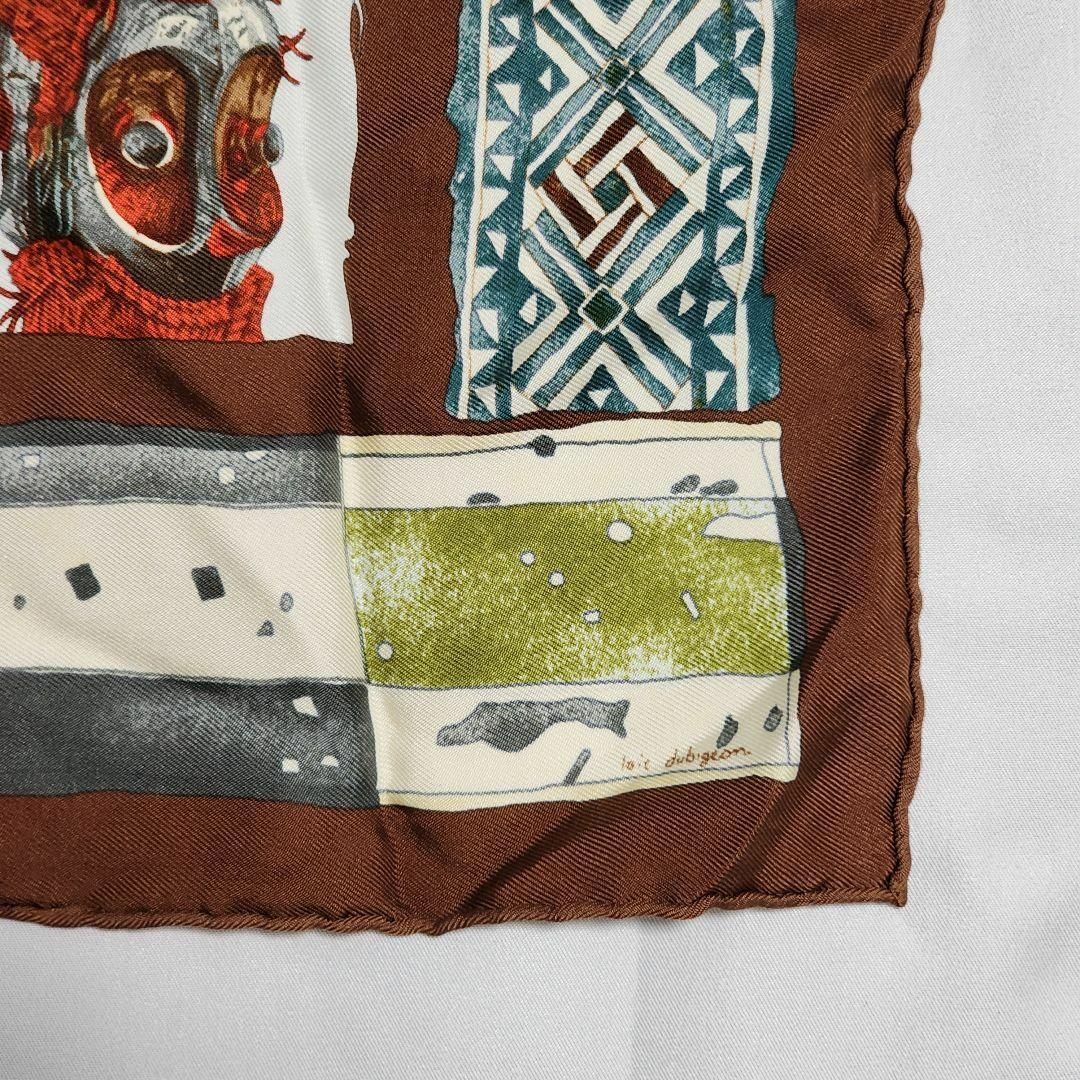 ☆HERMES☆ ミニスカーフ カレ40 PERSONA 仮面 シルク ブラウン