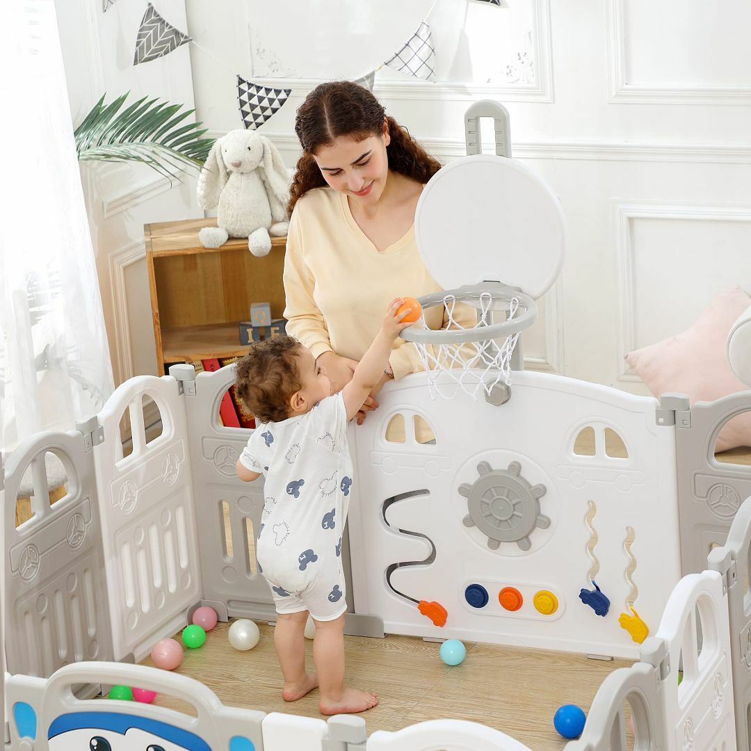 サイズ:10枚パネル_色:グレー】UBRAVOO ベビーサークル 折りたたみ の