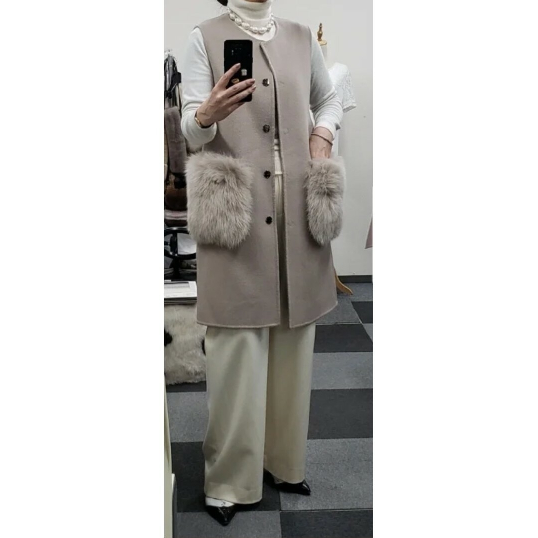 Drawer - フォックスファーポケット ウール ジレ U-Big 石井毛皮の通販