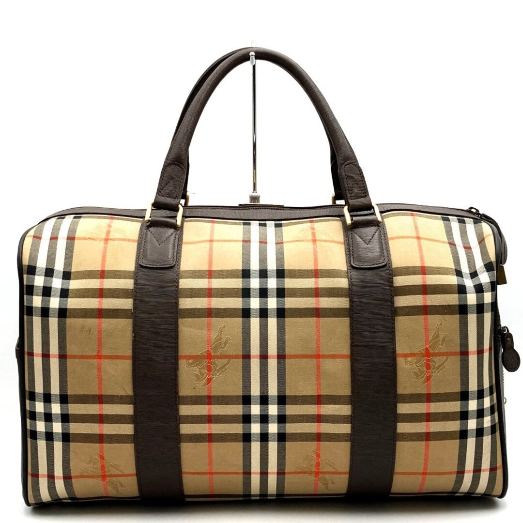 Burberry バーバリーブラウンレザーノバチェックボストンバッグ旅行