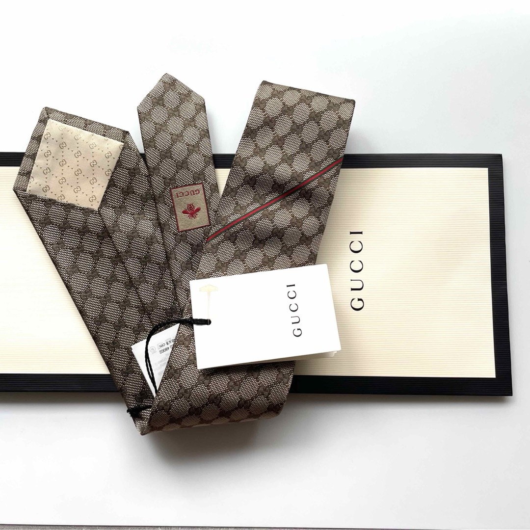 新品未使用꧂ グッチ ネクタイ GG柄 シェリーライン ブラウン 現行タグ