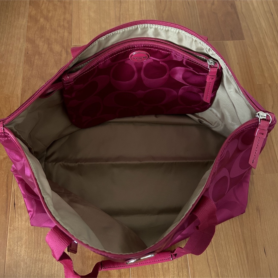 美品】コーチ鞄ボストントートバッグシグネチャーナイロンポーチ付