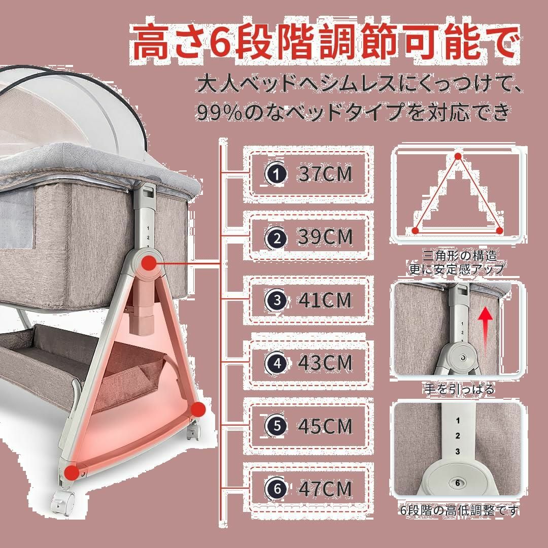 色:カーキ】Kino Linpo ベビーベッド 添い寝 新生児ベッド 乳児用ベの