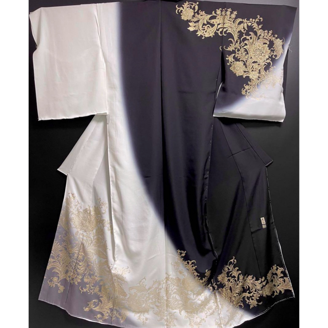 和田光正【京金彩友禅訪問着◇更紗唐花】白黒染め分け 暈し 金