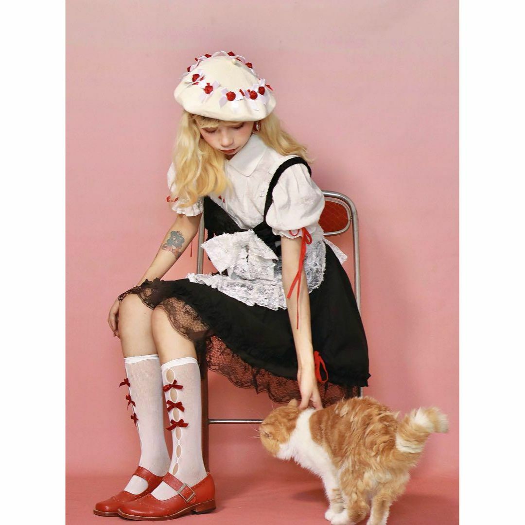 ハート型お花のベレー帽 白 レッド 赤 HEIHEI アベイル 赤チェック柄の