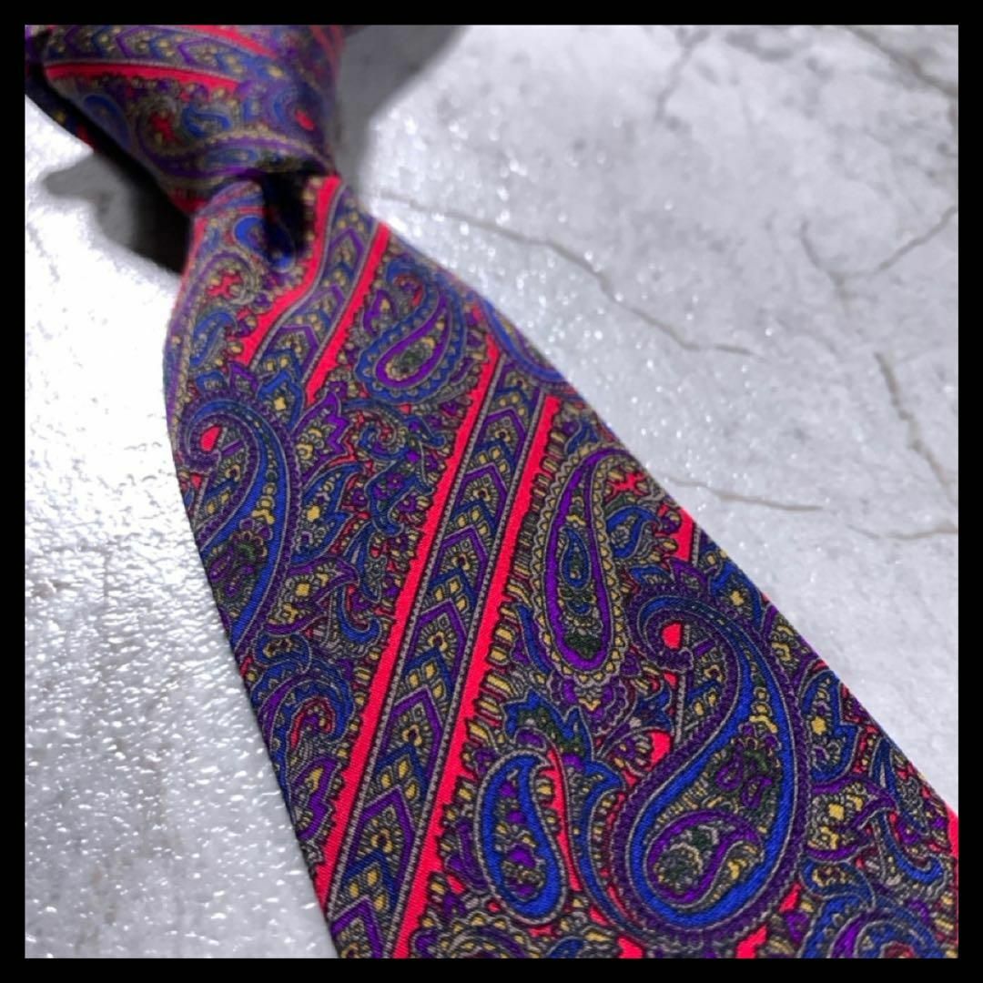 LANVIN - フランス製 LANVIN ネクタイ ブランド ペイズリー柄 ネイビー