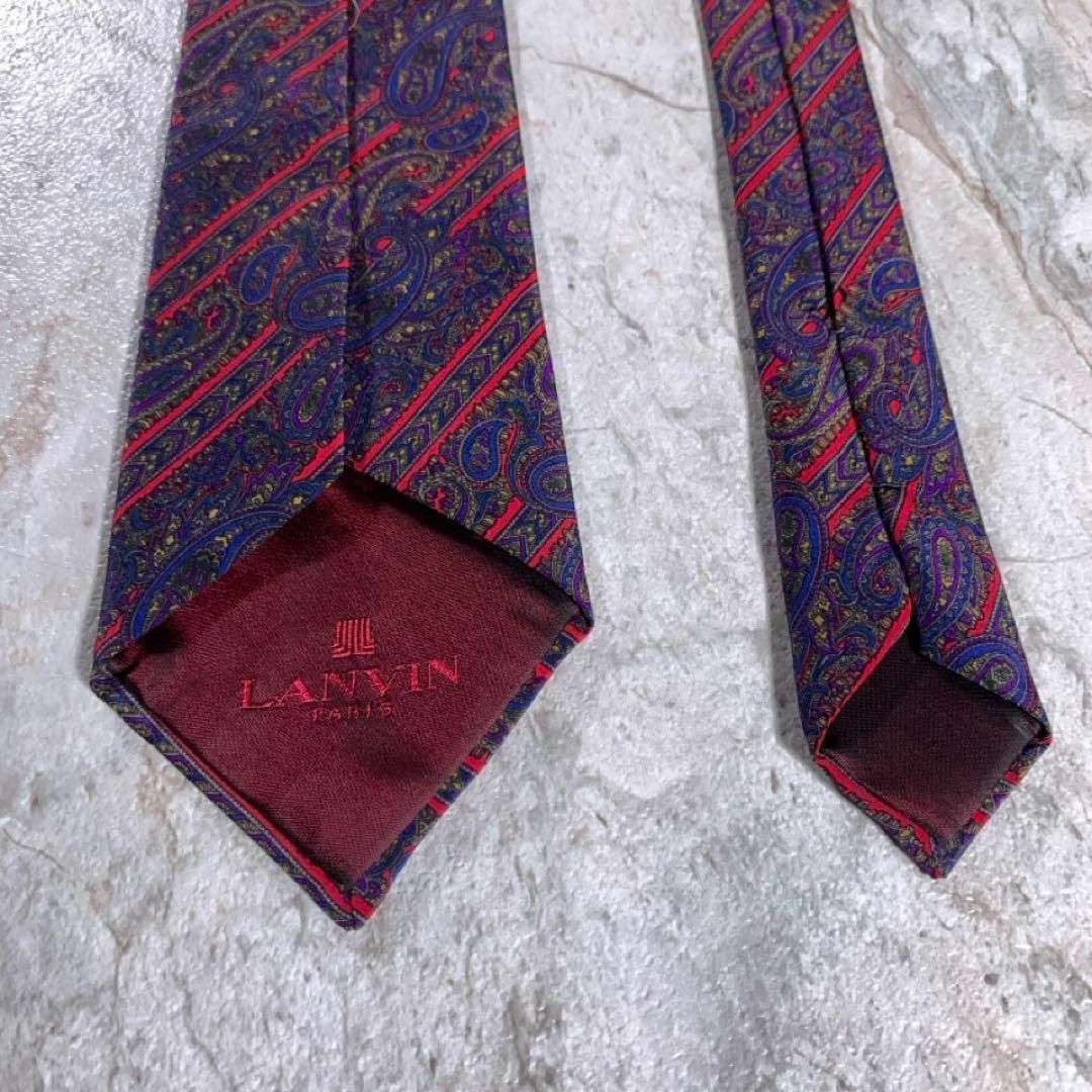LANVIN - フランス製 LANVIN ネクタイ ブランド ペイズリー柄 ネイビー