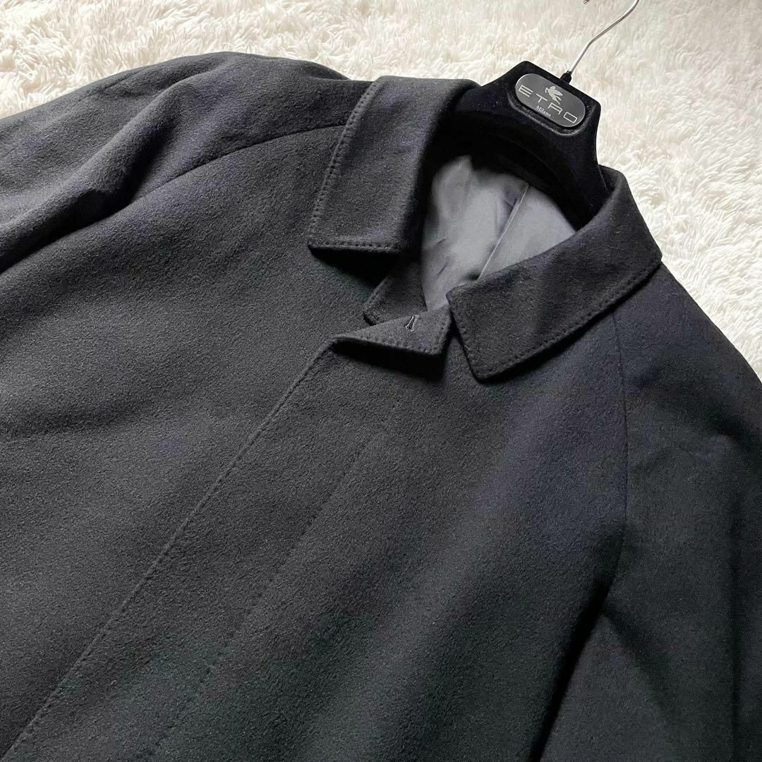 ステンカラーコート カシミヤ100% 比翼タイプ バルマカーンコート 黒 M