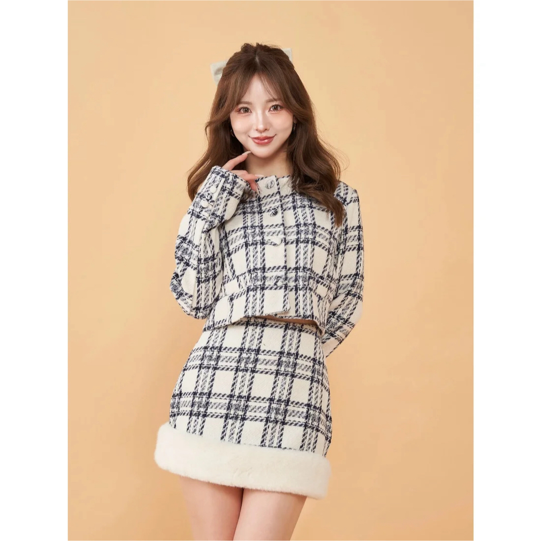 Darich - ショートツイードジャケット+ドッキングファーツイードミニ