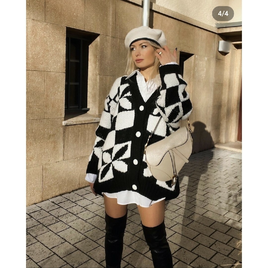 ZARA - ZARA チェック ジャカード ニットカーディガン Mサイズ