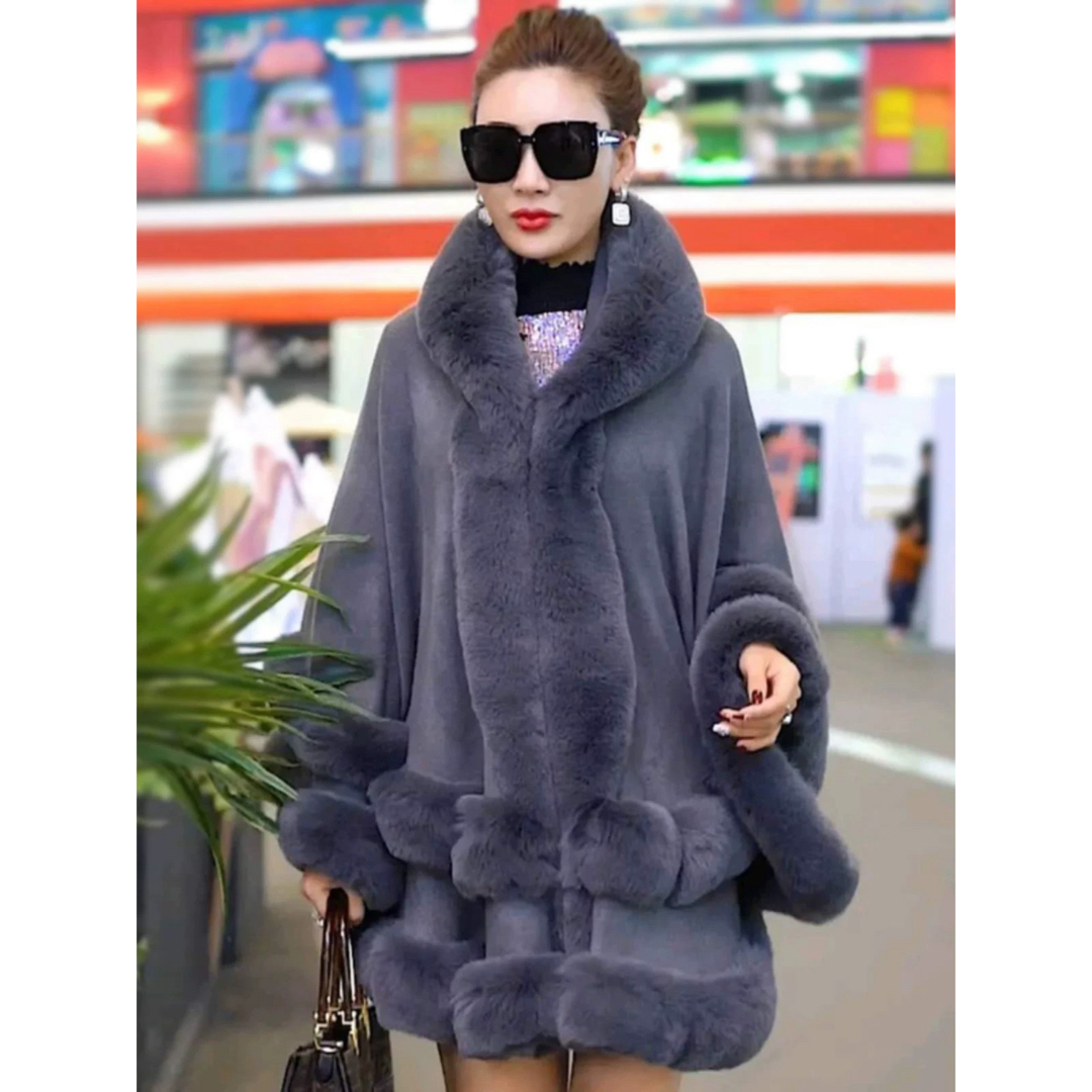 ポンチョコート ケープ レディース ファーポンチョ ふわふわ フェイク