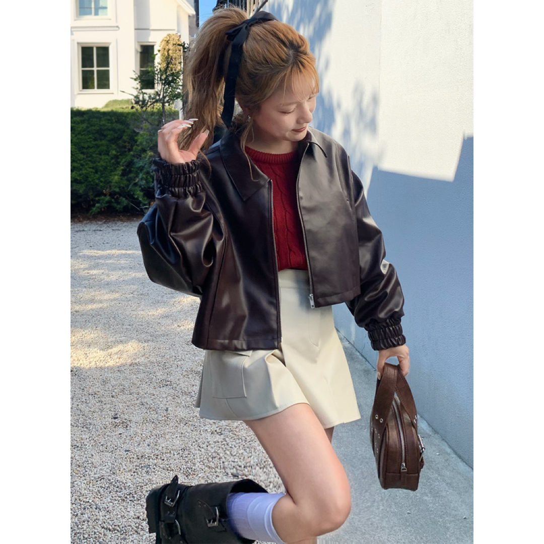 GRL - グレイルGRL レザーショート丈ジャケット[ze864]ブラウンの通販