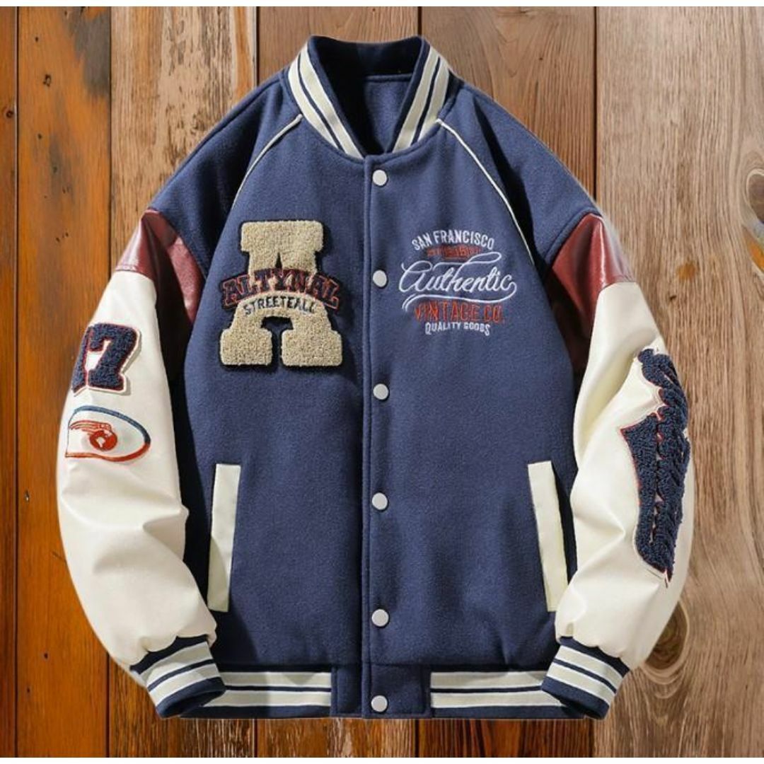 XL⚾スタジャン ワッペン ロゴ オーバーサイズ 中綿なし ストリート 黒