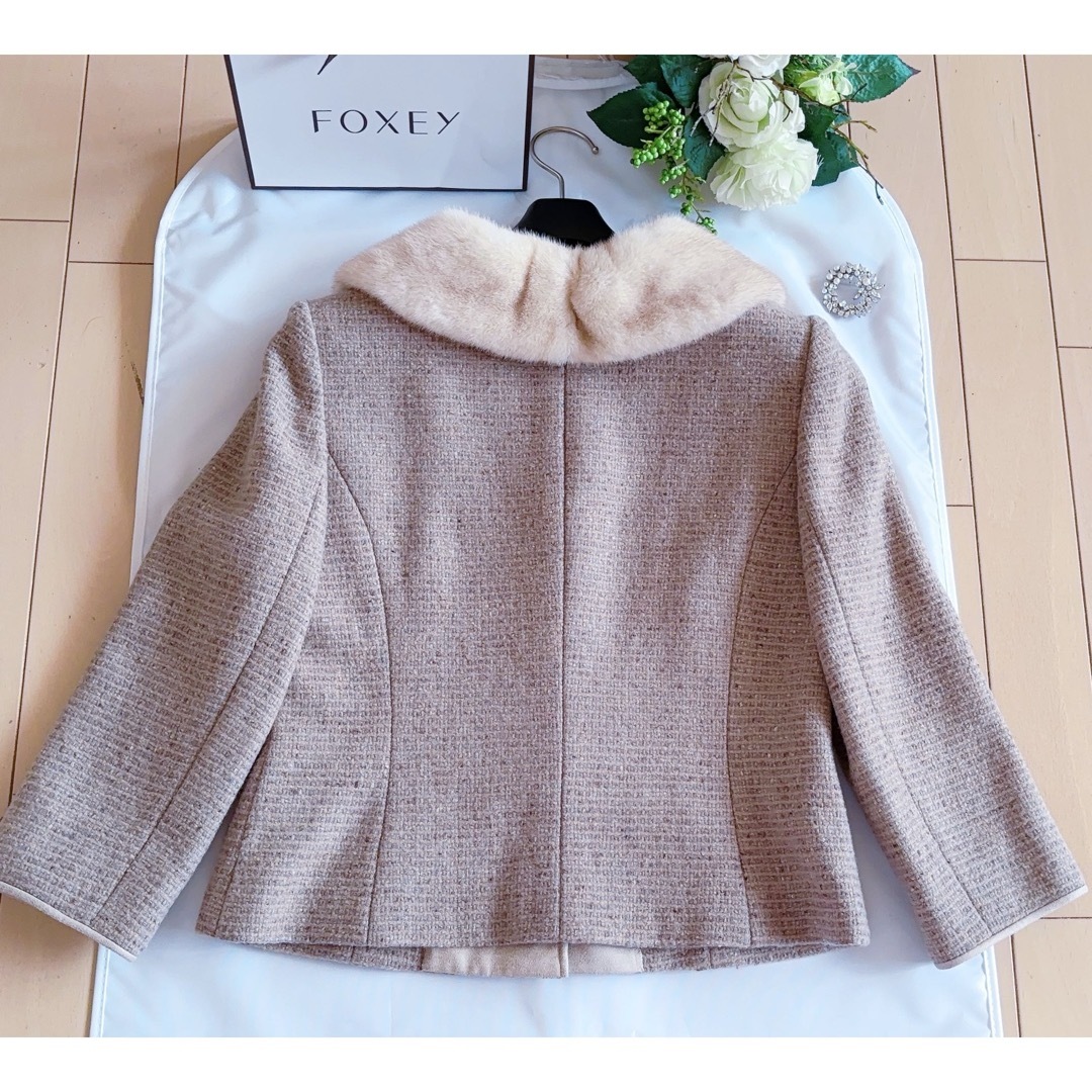 FOXEY - FOXEY ミンクファ衿付き高級ツイートスカートスーツ38新品同様