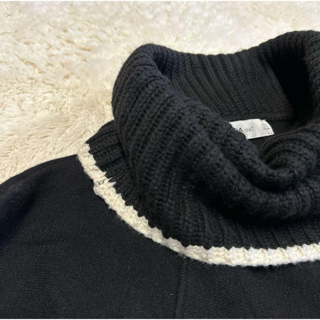 ZARA - ZARAニット アシンメトリー ポンチョ ケープ 黒 タートル ユニ