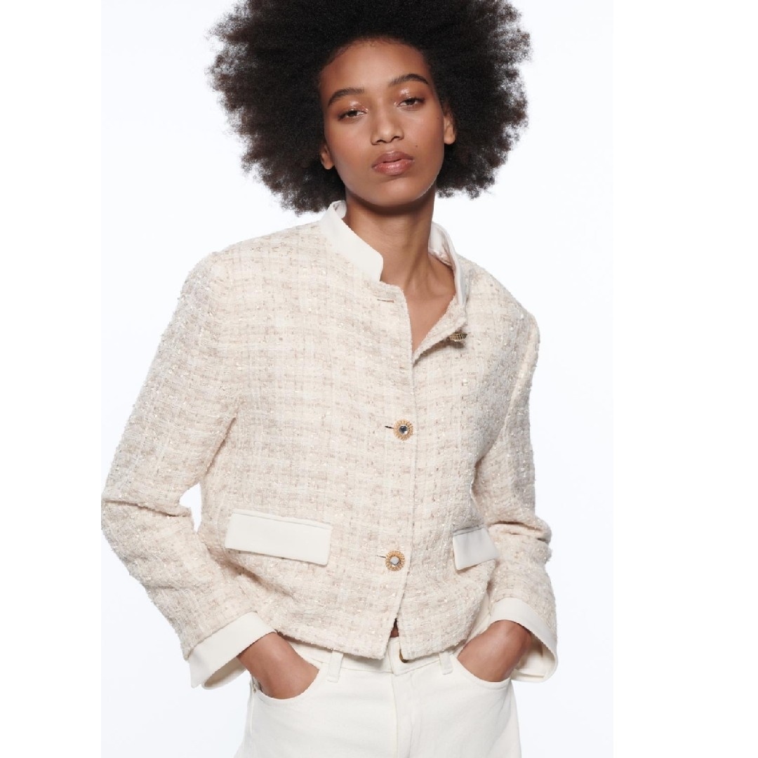 ZARA - ZARA ザラ テクスチャーノーカラージャケット ツイードの通販