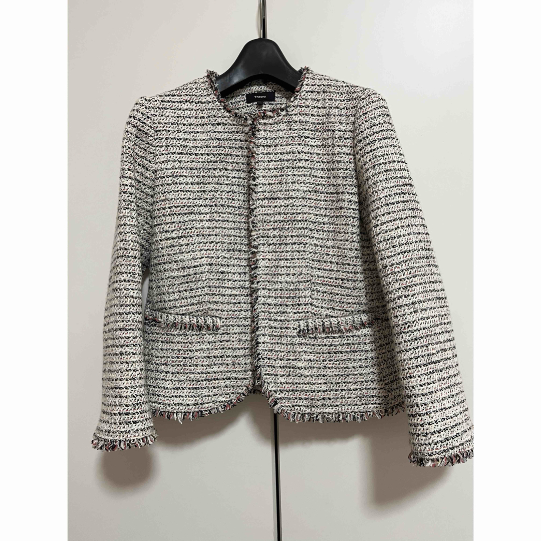 Theory - 美品 セオリー Theory ノーカラーツイードジャケット サイズ2