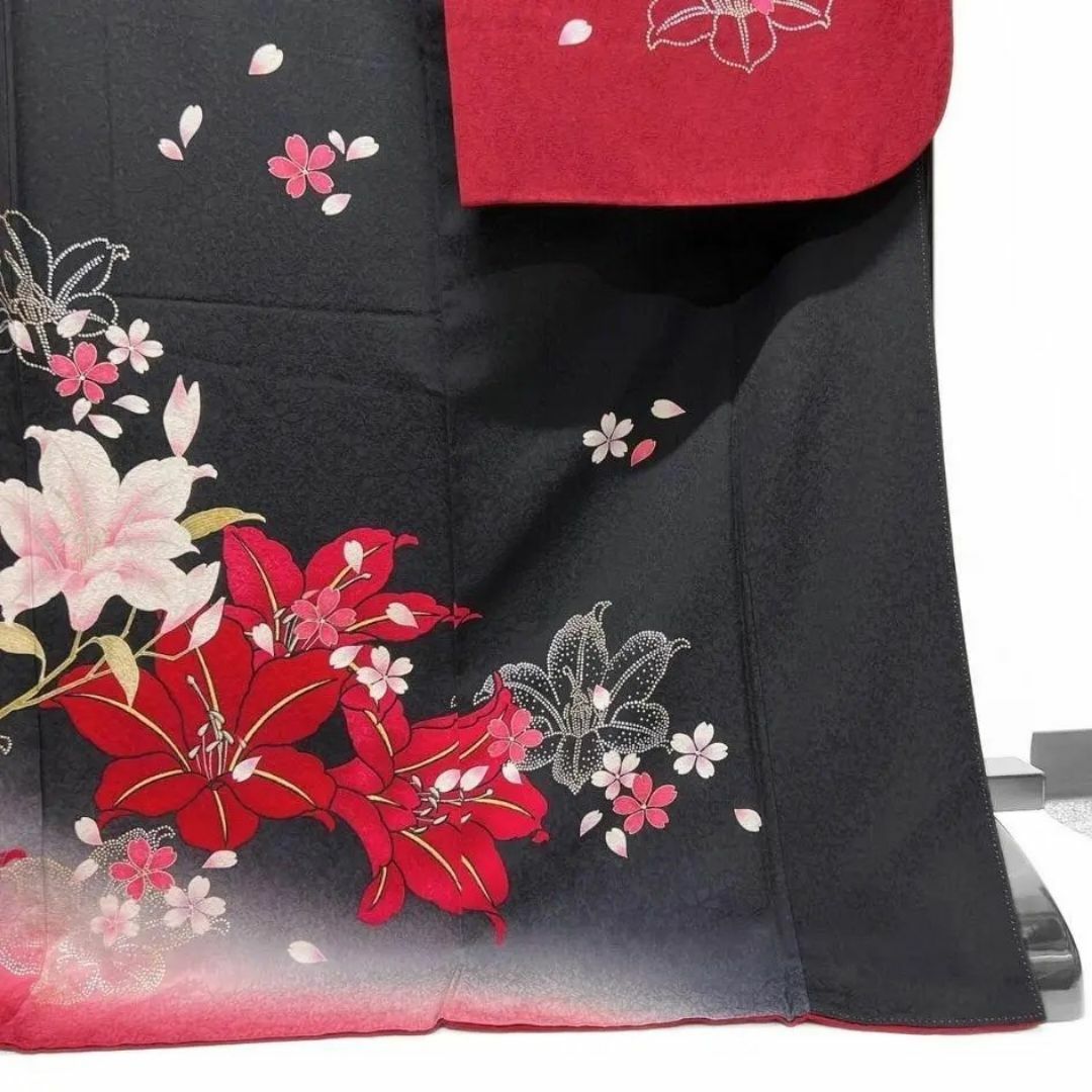 刺繍 百合 花吹雪 振袖 晴れの日 成人式 卒業式 着物 012a p