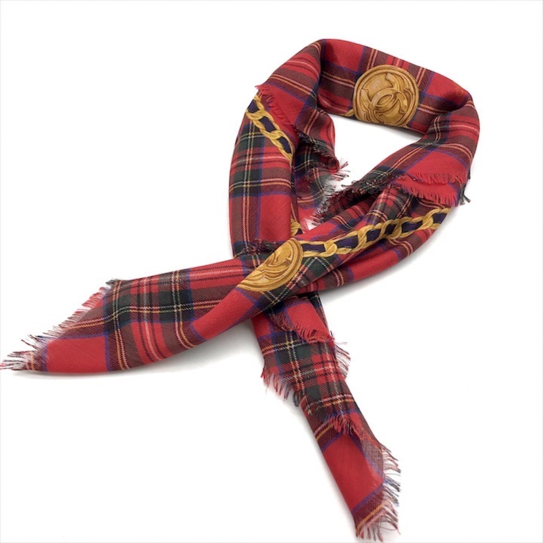 CHANEL シャネル タータンチェック 柄 シルク52%カシミヤ48