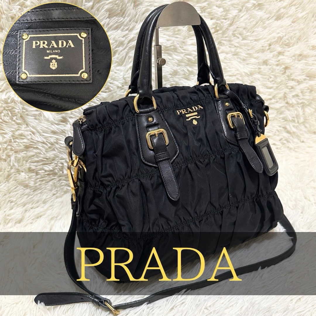美品☆プラダ オールレザー シボ革 トートバッグ ゴールド金具 A4可 黒