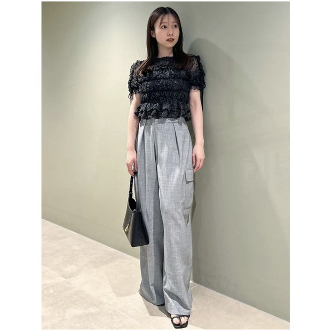 カットレースシャーリングブラウス（CGRY）