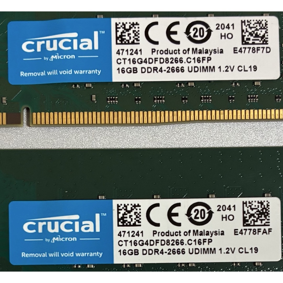 crucial - 【中古】DDR4-2666 32GB(16GB×2枚) crucialの通販 by SG